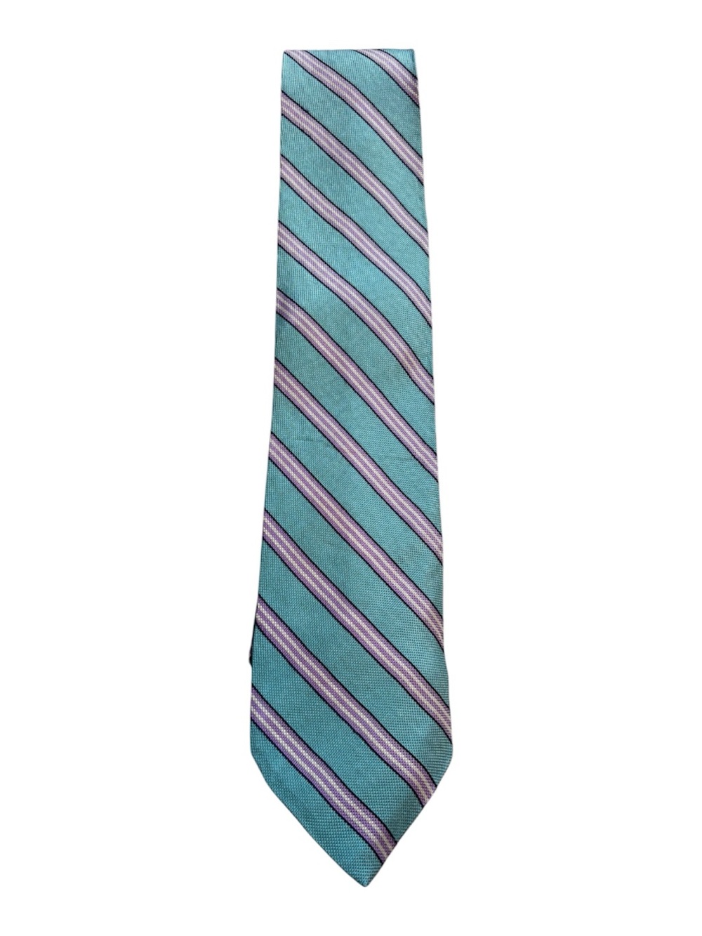 Brooks Brothers Makers & Merchants Aqua Blue & Lavender Striped Silk Tie 3.5”